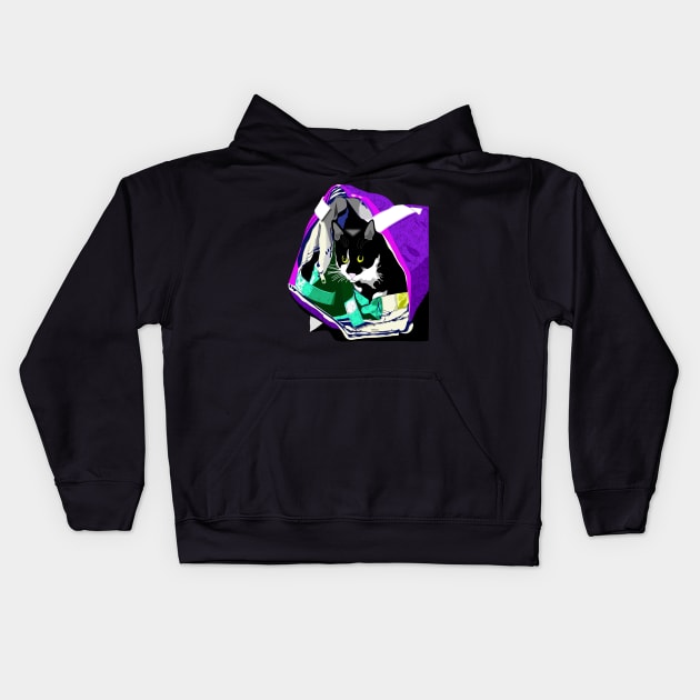 Cute Tuxedo Cat In Shopping Bags Copyright by TeAnne Kids Hoodie by TeAnne